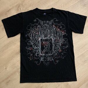 Y2K Majestic MLB Boston Red Sox Goth Grunge T-Shirt Men's Medium M Black Tee Emo